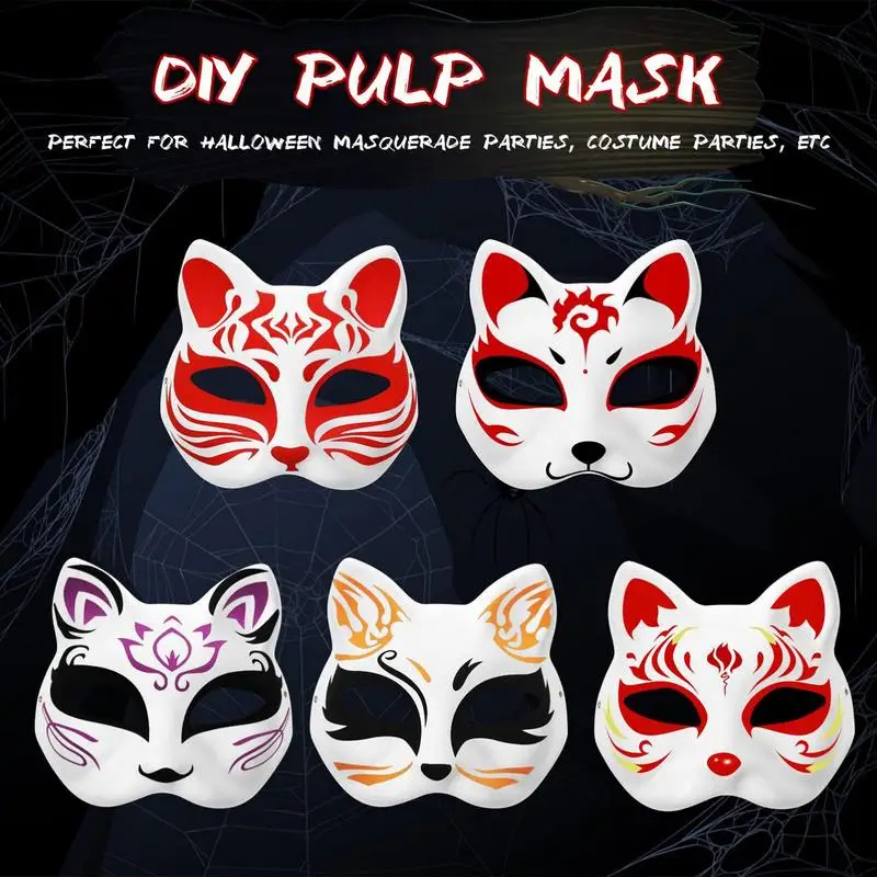 10Pcs Blank White Mask Halloween Cosplay Cat DIY Paintable Half Face Mask Animal Costume Party Decorate Craft Prop