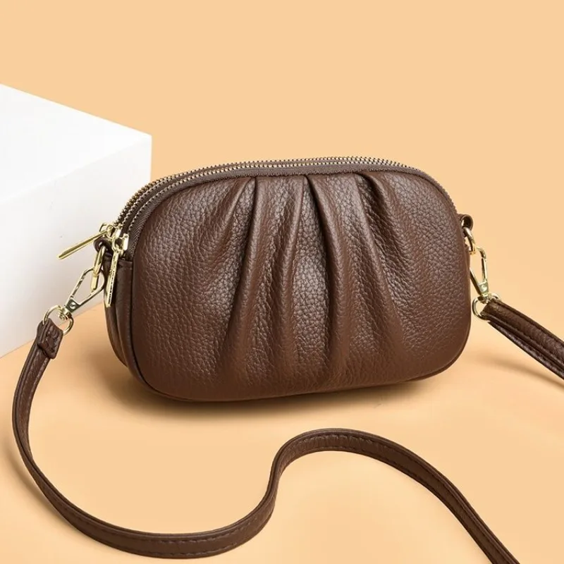 2026 New Arrival Ruched Korean Style Large Capacity Coin Purse Cosmetic Bag Texture Wallet Double Zipper Pocket Bag