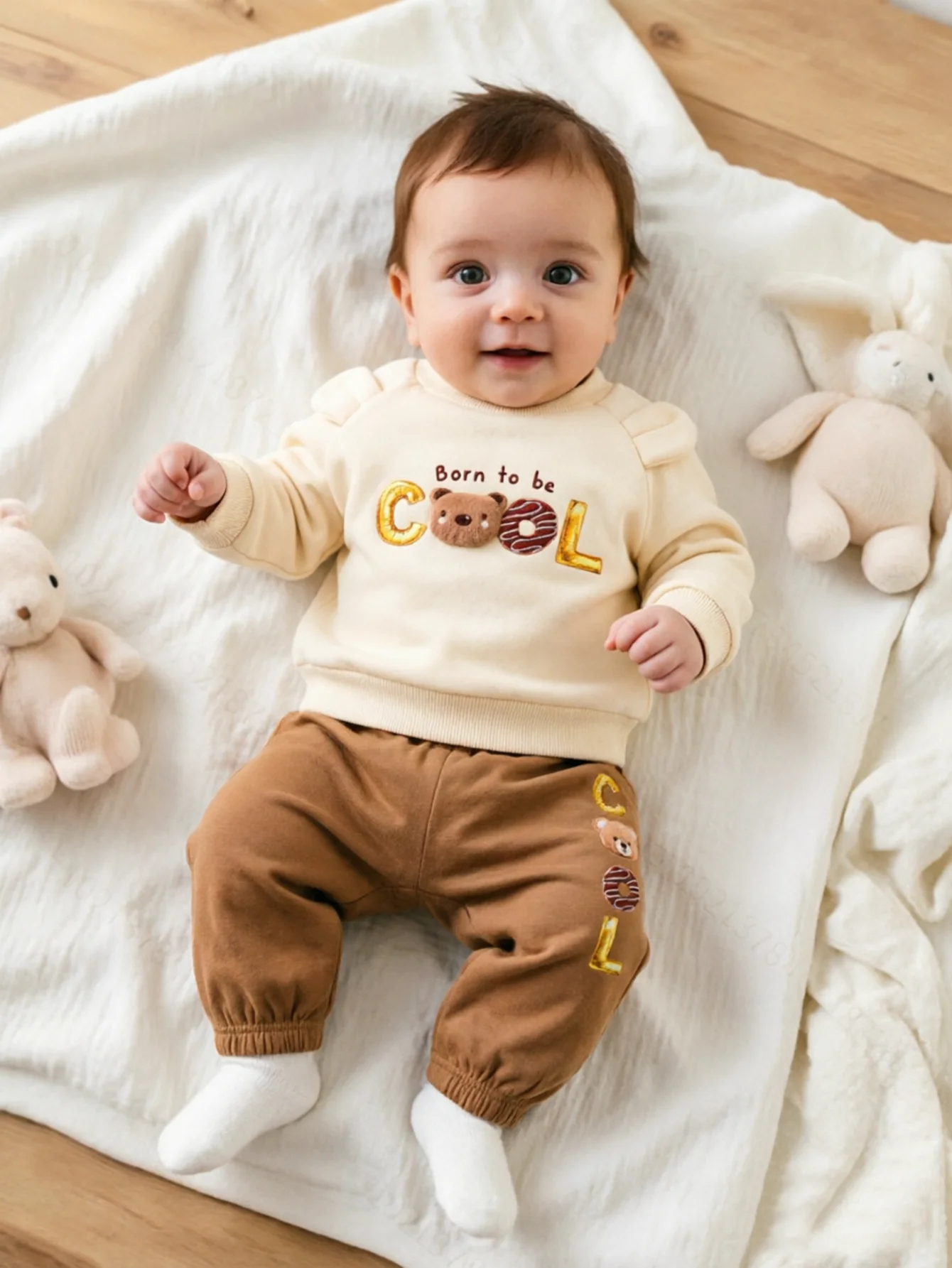 Baby Boy Winter Clothes Set 3D Bear Sweatshirt+Pants Toddler Kids Tracksuit Warm Fleece Pullover Outfits 2PCS Clothing Suit