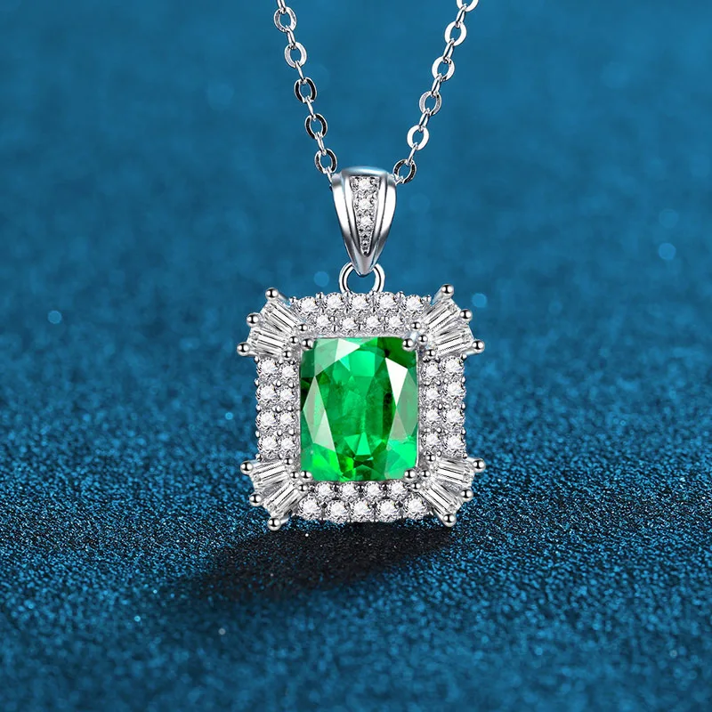 

PT950 Platinum Artificially Cultivated Gemstone New Personalized Necklace Pendant, Red Blue Emerald Women's Collarbone Chain