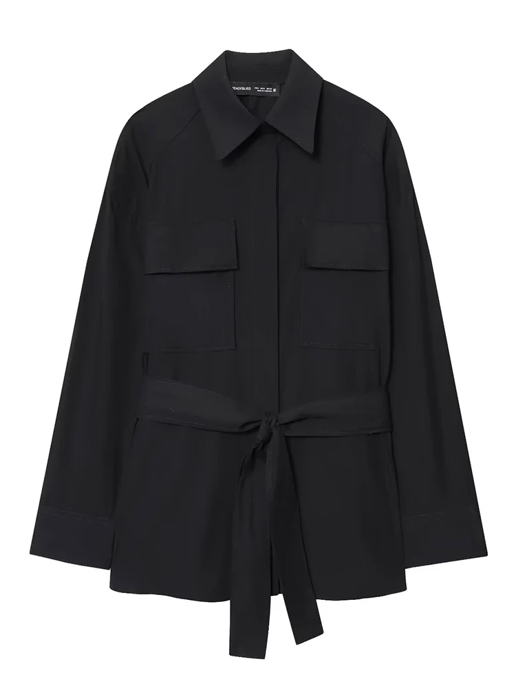 

Новая женская мода в европейском стиле, универсальная свободная рубашка с поясом, модная рубашка с длинными рукавами и лацканами