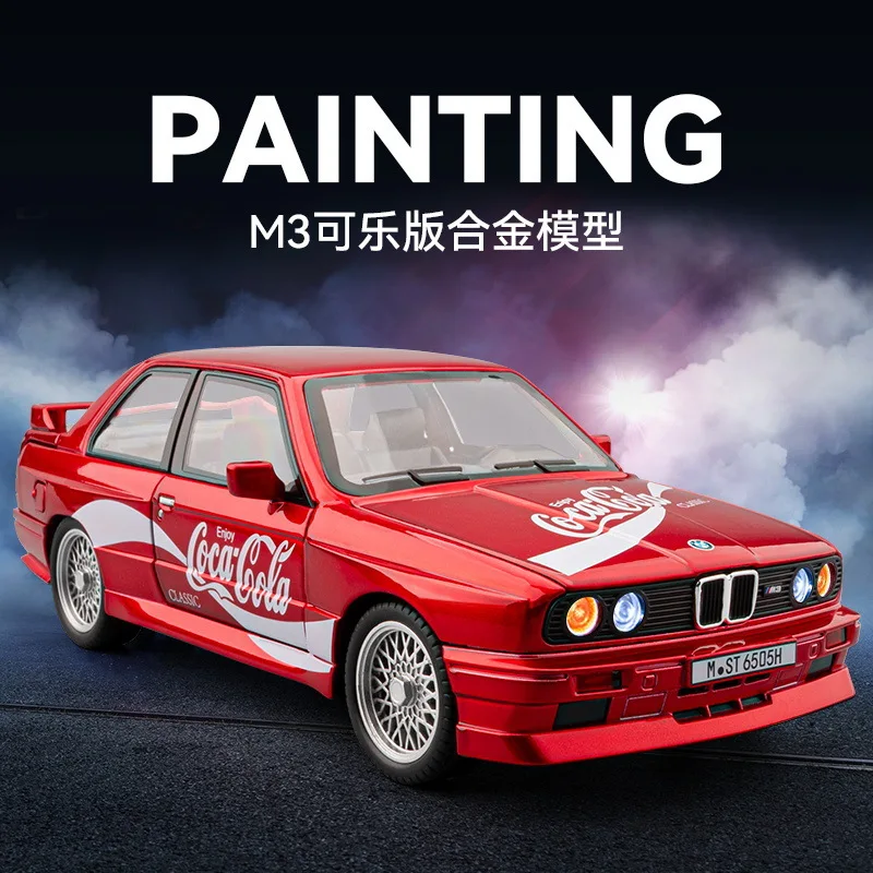 1: 24 Zabawkowy model samochodu ze stopu BMW M3, dźwięk i światło otwierania drzwi, zawieszenie odbijające, klakson, zabawka dla dzieci