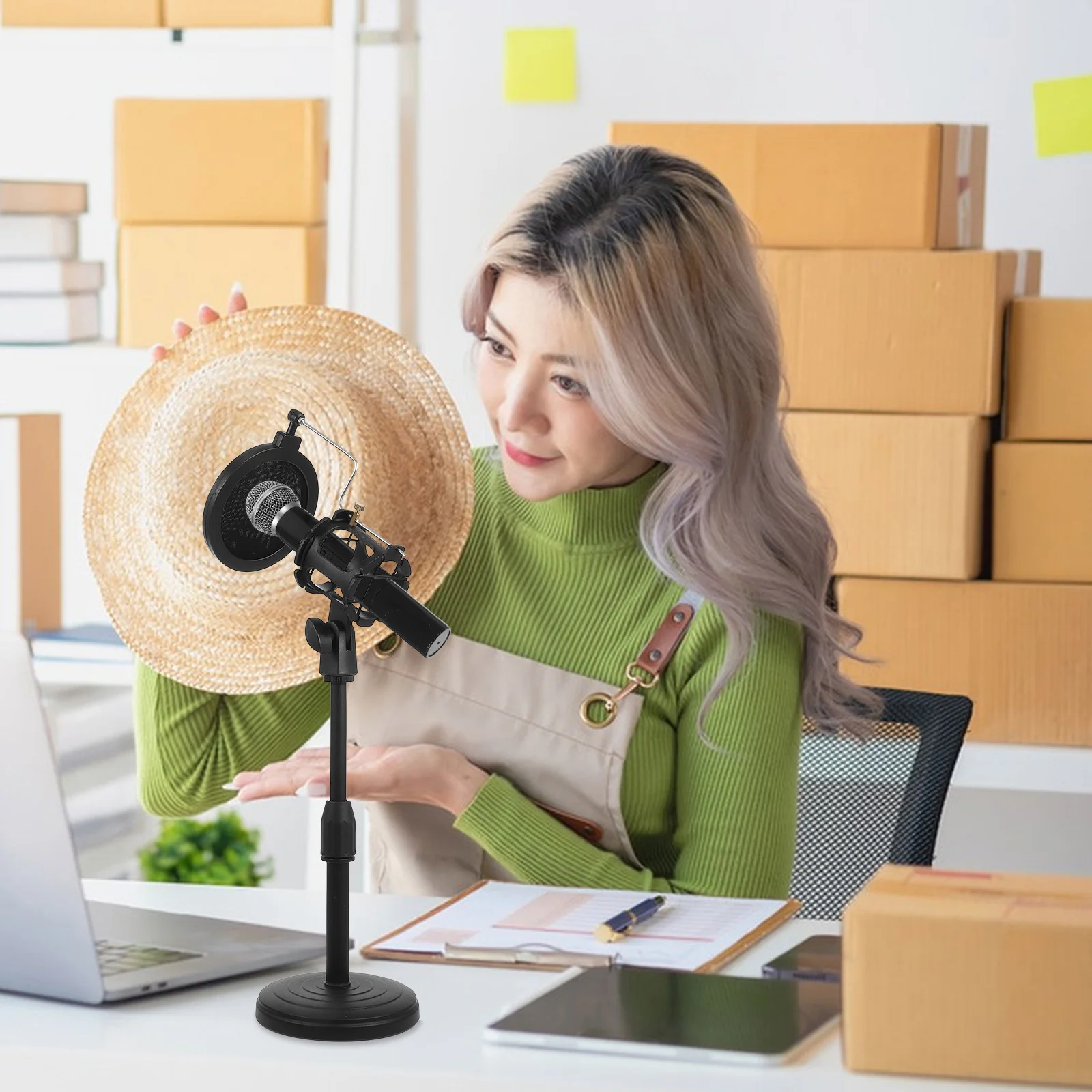 1pc Adjustable Desktop Microphone Stand Black Mic Holder For Live Streaming Recording Studio Mic Mount Support Bracket