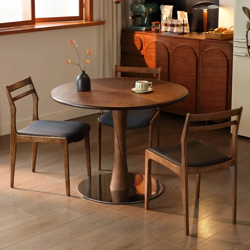 Small waist dining table North American walnut wood surface round dining table and chairs Nordic household small apartment dinin
