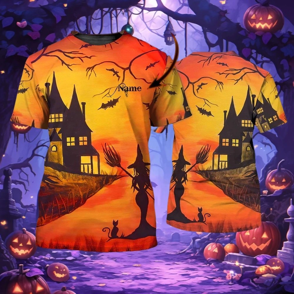 

Children's T-Shirt Halloween Pumpkin Personalized Name 3D Print Summer Girl Boy Tops Unisex Casual Halloween Gift Kids Clothes