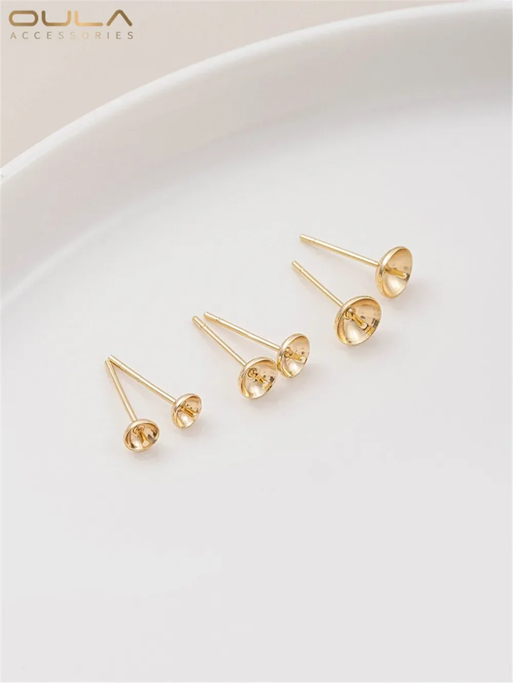 

American 14K Bag Gold Color Half Hole Cup Pin Earrings Paste Pearl Ear Pins Ear Brackets Handmade Diy Ear Accessories