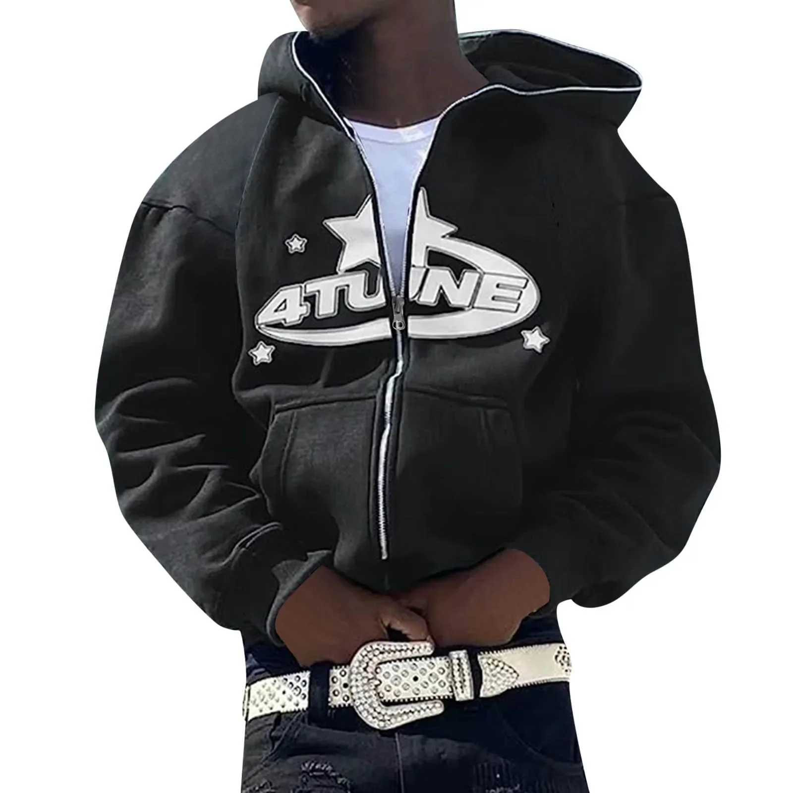 Kapuzenpullover mit Reißverschluss, Strickjacke, Kapuzenmantel, Oberteil, Sweatshirt, Ästhetik, Fleece, gemütlich, Trend, Hip Hop, Y2k, Sweatshirts, Herrenjacken, Athleisure – Detail 4