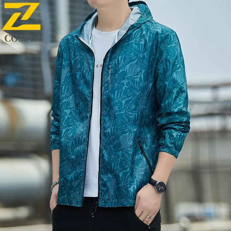 

COMXZ 2025 летняя новая мужская модная солнцезащитная куртка больших размеров, быстросохнущая дышащая тонкая повседневная уличная верхняя одежда с капюшоном