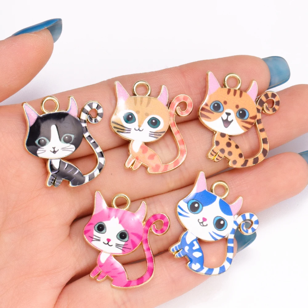 10Pcs Cute kitty Enamel Charms for Jewelry Making DIY Cartoon Animal Cat Pendants Necklace Keychain Handmade Craft Supplies