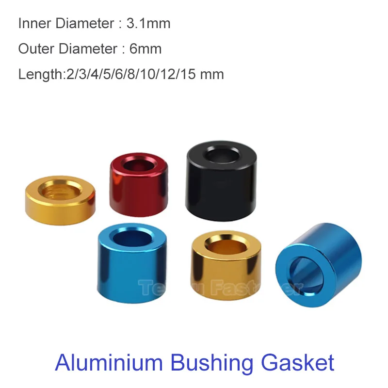 

10Pcs M3.1 Aluminium Bushing Gasket Washer Ring Round Hollow Standoff Spacer CNC Sleeve RC Model Colour No Thread Anodized