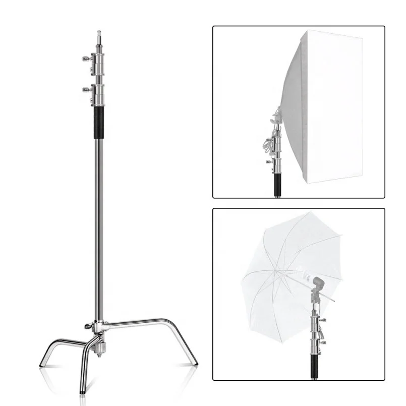 Takenoken Stainless Steel C Stand Boom Arm 2 Grip Head Light Stand for Live Streaming Photo Studio Equipment