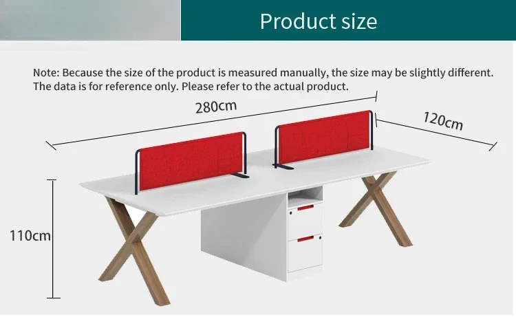 Modern design wooden panel x leg office 4 person workstation furniture with cabinet