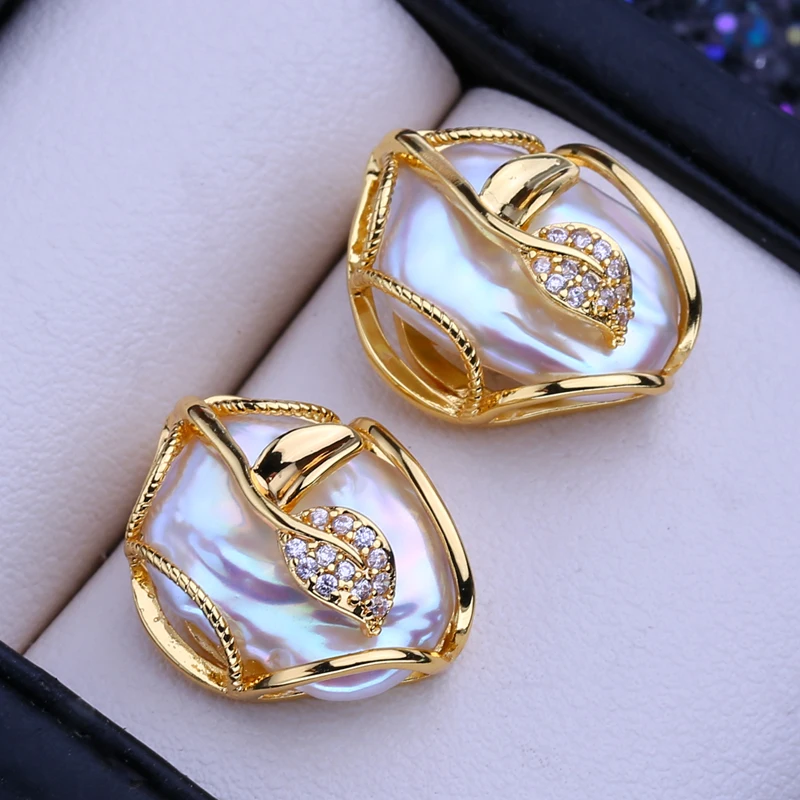 FENASY Natural Freshwater Big Baroque Pearl 925 Sterling Silver Stud Earrings Wedding Jewelry Gifts For Women Wholesale