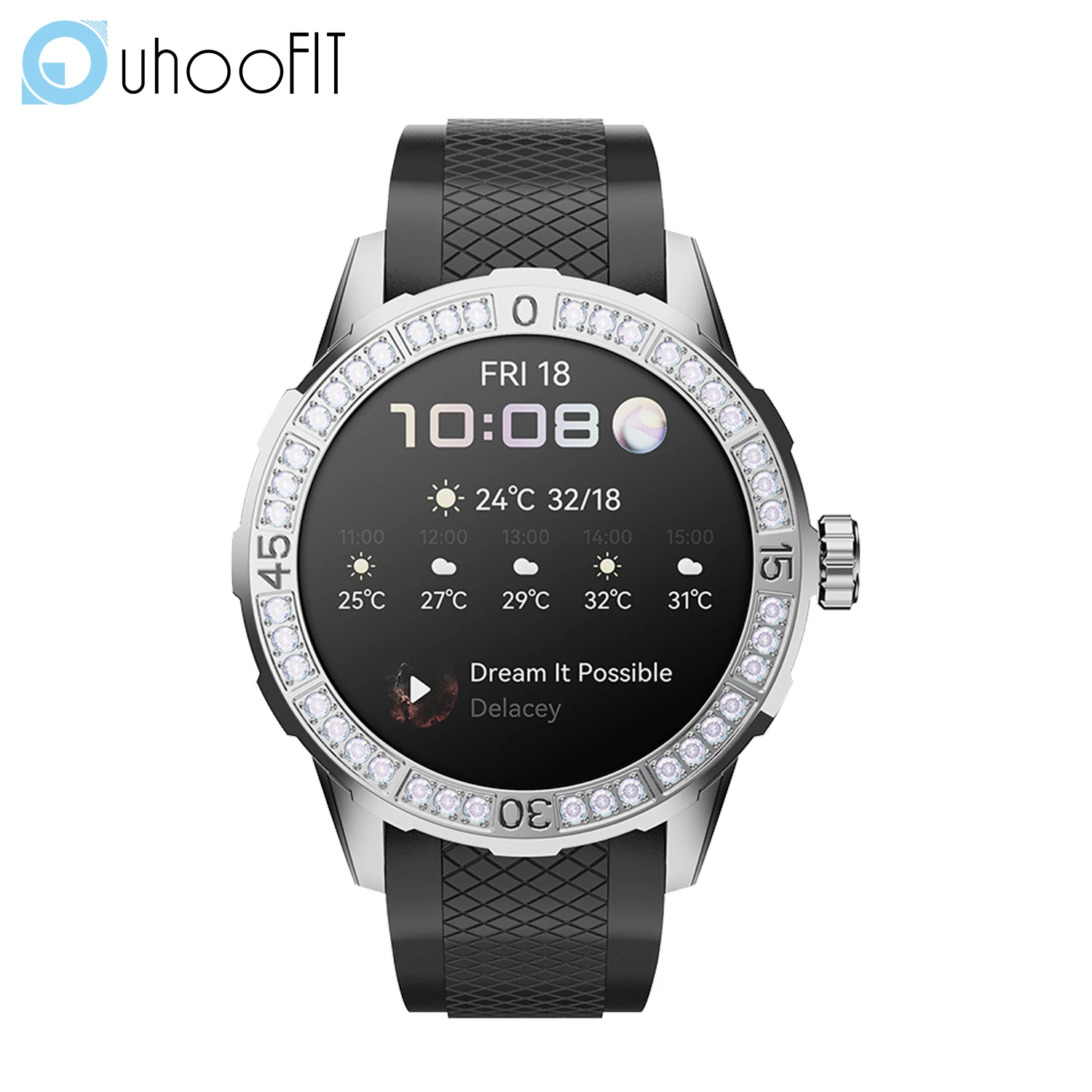 Jam tangan pintar berlian imitasi berkilau, jam tangan pintar tahan air IP67 dengan fitur pemantau denyut jantung berlian imitasi untuk Android IOS