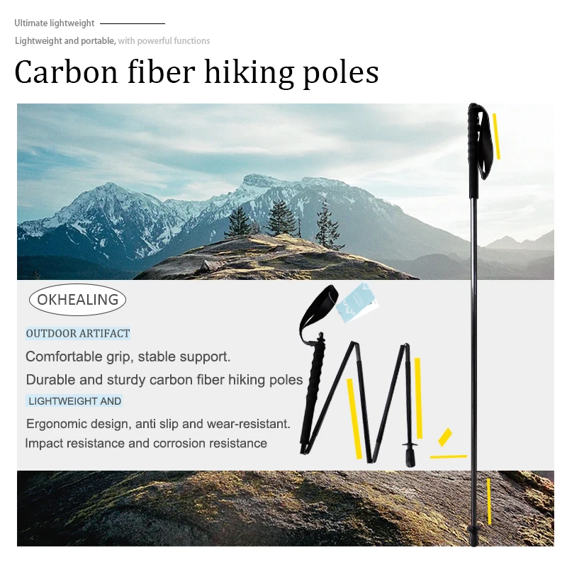 Ultra-Light Carbon Trekking Pole, Hiking Stick, Walking Cane, Climbing Pole, Mountaineering Trekking Pole, Telescopic Baton