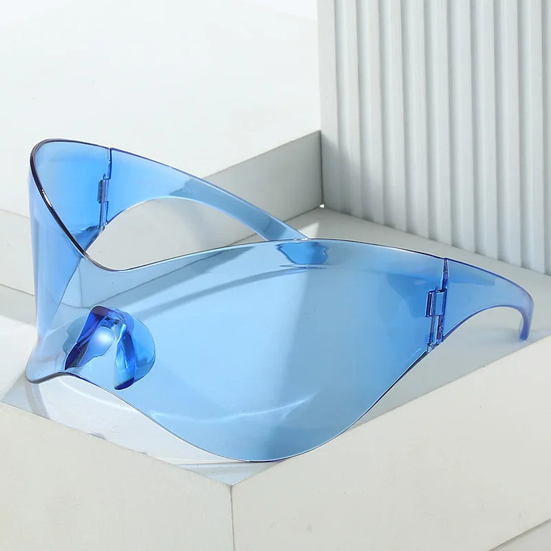 Y2K النظارات الشمسية النساء أزياء الفضة المتضخم علامة الوجه ظلال عاكسة نظارات شمسية شخصية للسفر ركوب الدراجات #2