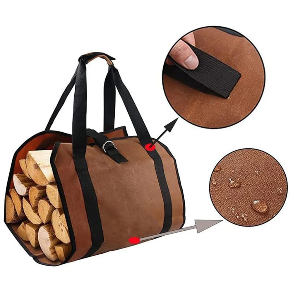 Firewood Storage Waxed Canvas Log Carrier Rustic Home Decor Tote Bag With Handles Log Tote For Kitchen Camping