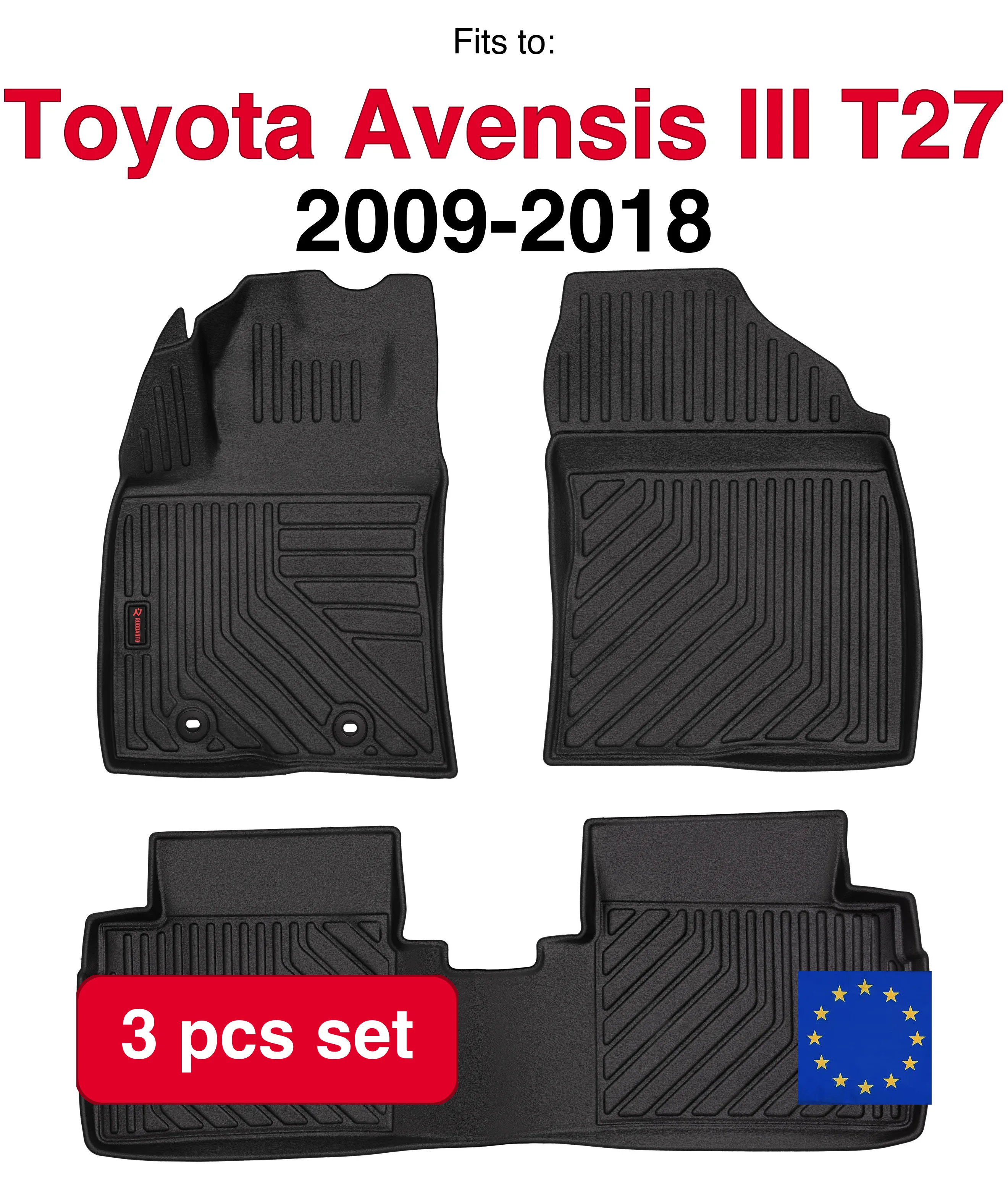 Image of 3D-Gummi-Autoteppiche für Toyota Avensis III T27 Station Wagon Liftback Limousine (2009–2018) – schwarze Passform (3 Stück)