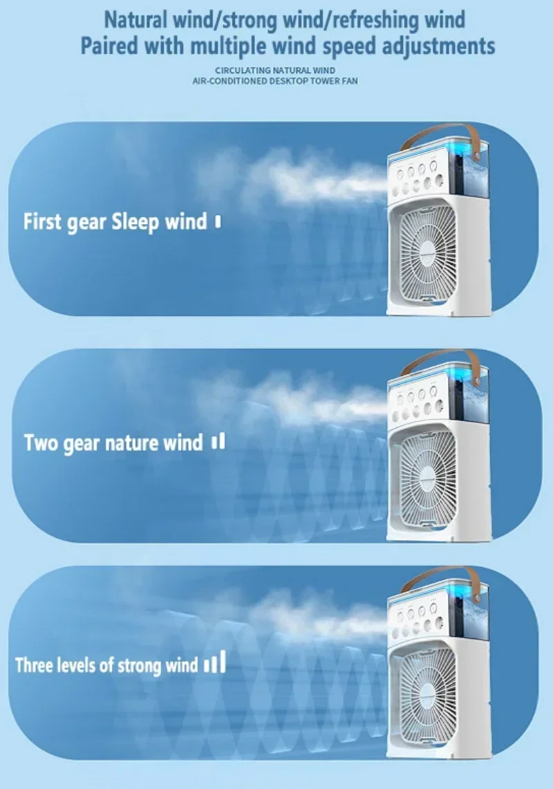3 In 1 Fan AIr Conditioner Household Small Air Cooler LED Night Light Portable Humidifier Air Adjustment Fan Office Home Fan New image 5