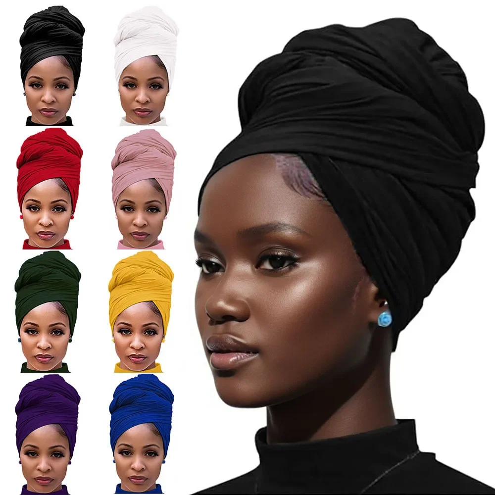 Jersey Turban Stretchy Head Wrap Knit Headwraps Urban Hair Scarf Head Wrap Solid Soft Long Breathable Head Band Tie For Women