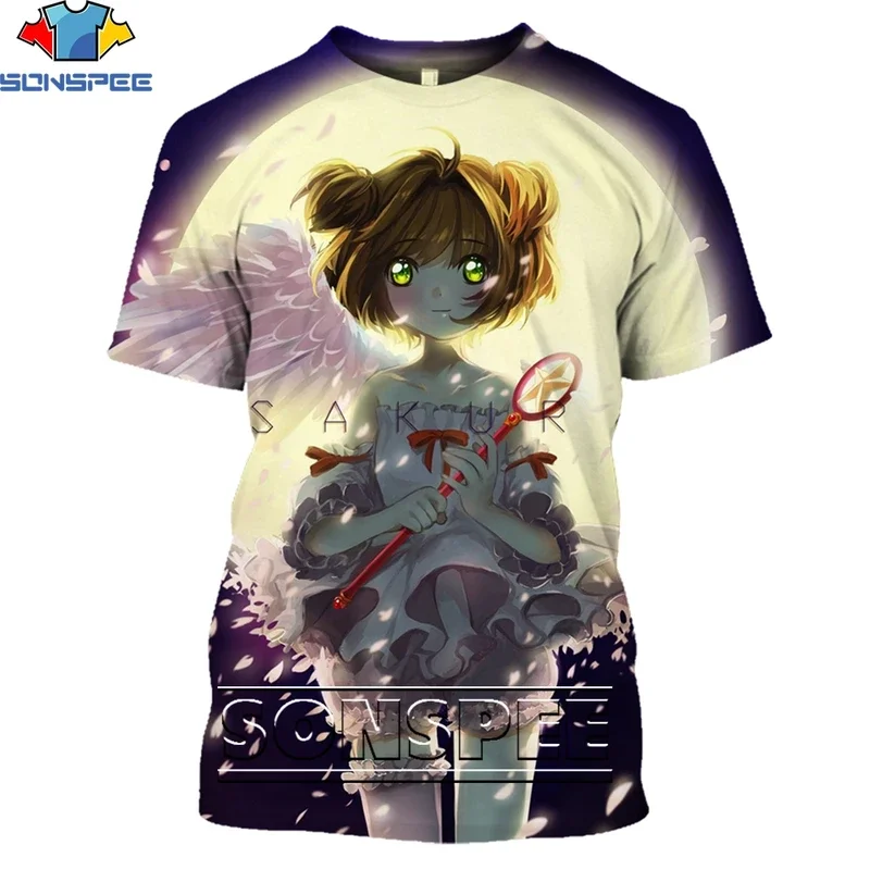 SONSPEE-T-shirt anime para homens e mulheres, impressão 3D, t-shirt bonito, Sakura Card Captor, Harajuku, top oversize, crianças, moda verão