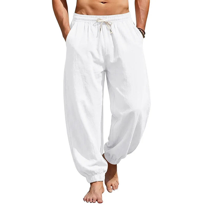 Europäische und amerikanische Freizeithose für Herren: Sommerliche Strand-Leinenhose in Übergröße mit Bündchen am Knöchel – Detail 2