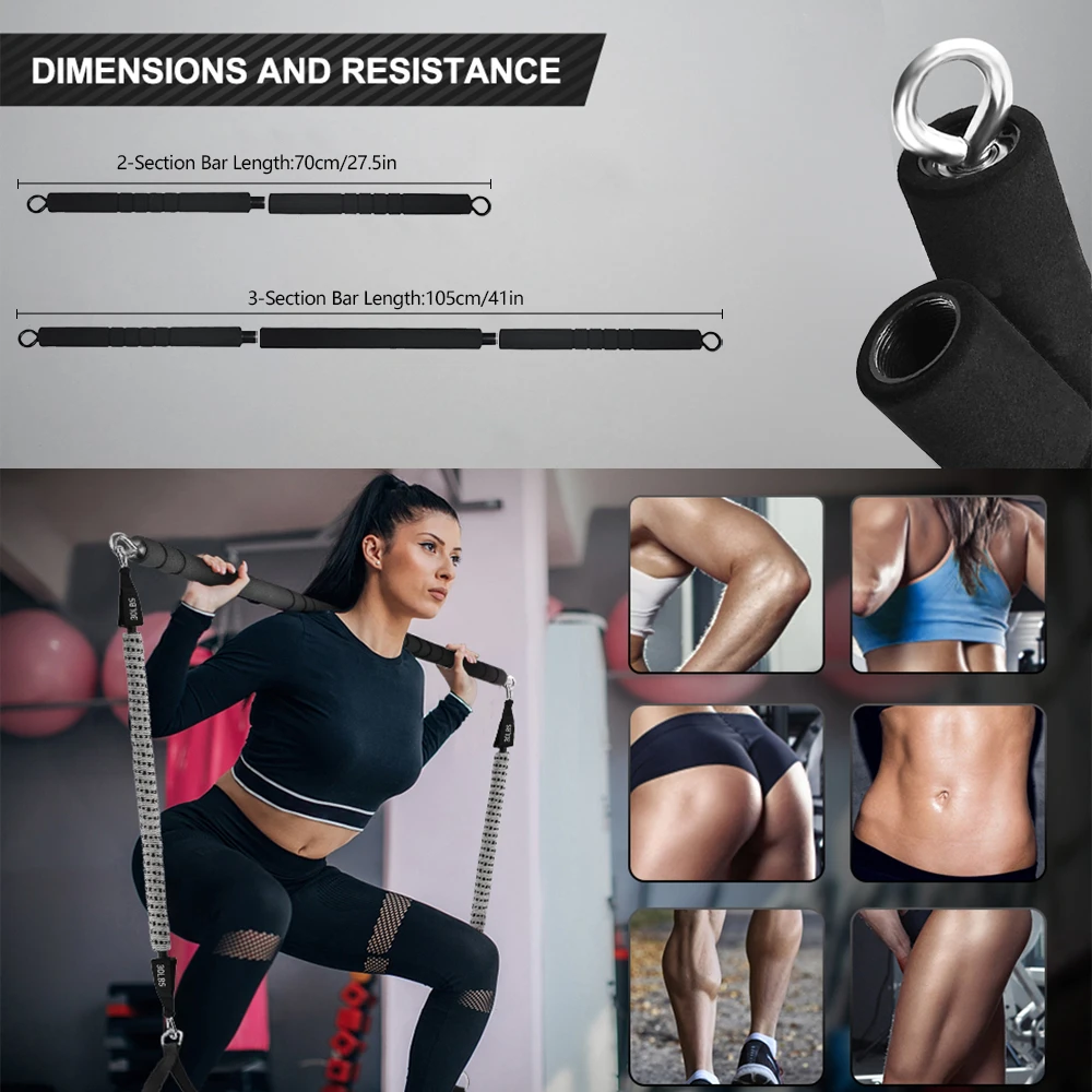 Set di fasce di resistenza da 200 libbre con barra fitness Allenamento Palestra Tirare la corda Yoga Tubo in lattice Sport Attrezzatura elastica per