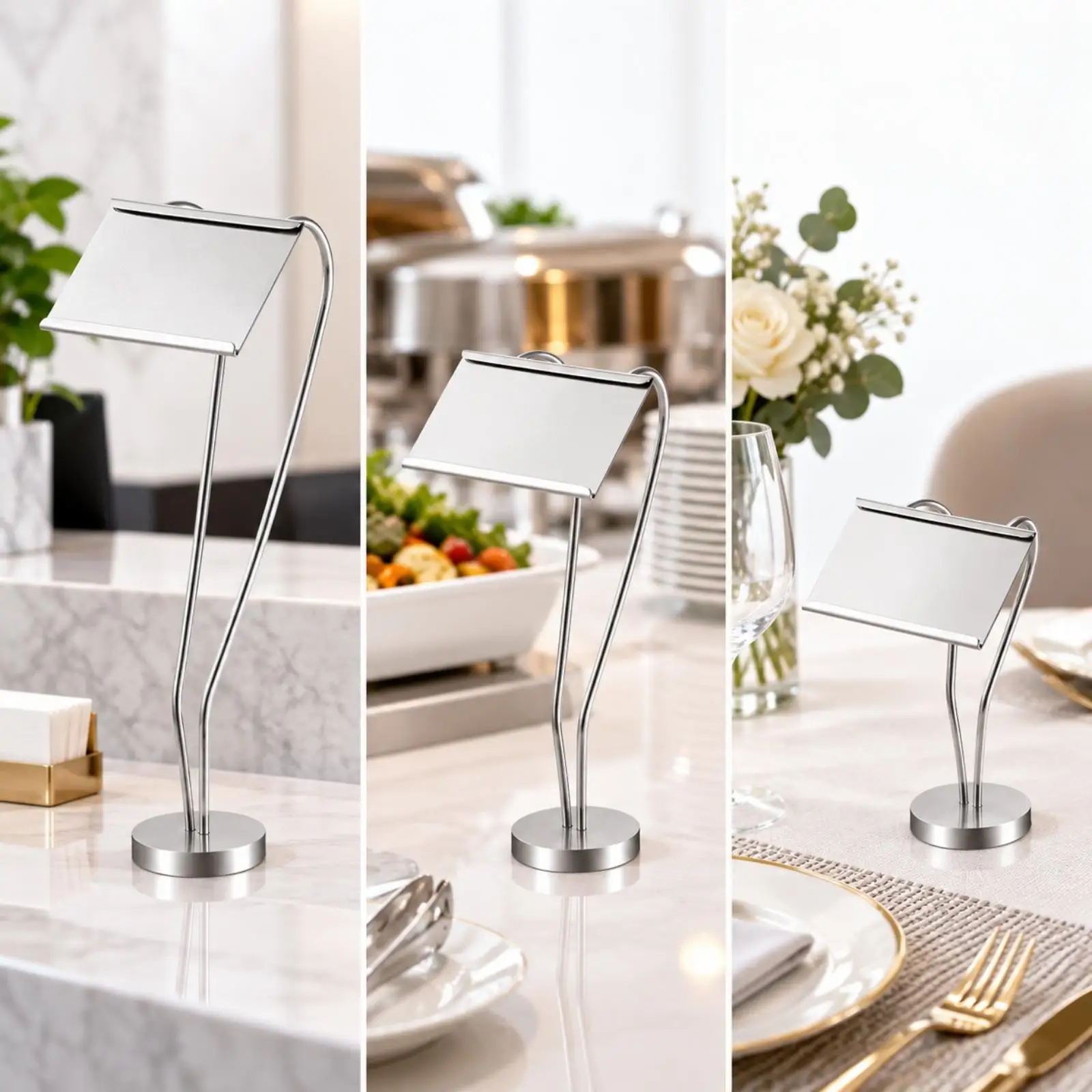 Stainless Steel Tabletop Sign Holder Polished Sign Holder with Weighted Base Stable Place Card Holders with Weighted Base for