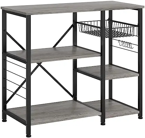 

Kitchen Bakers Rack, Microwave Stand, Coffee with Wire Basket, 5 Tier Kitchen Oven Stand, Kitchen Shelf with 6 S-, for Living