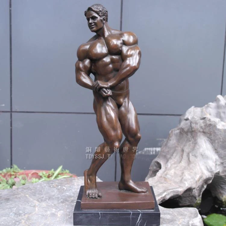 40CM large HOME OFFICE Living Room WINE BAR TOP COOL Ornament art MAN MALE ART Fitness Bronze carving art Sculpture statue