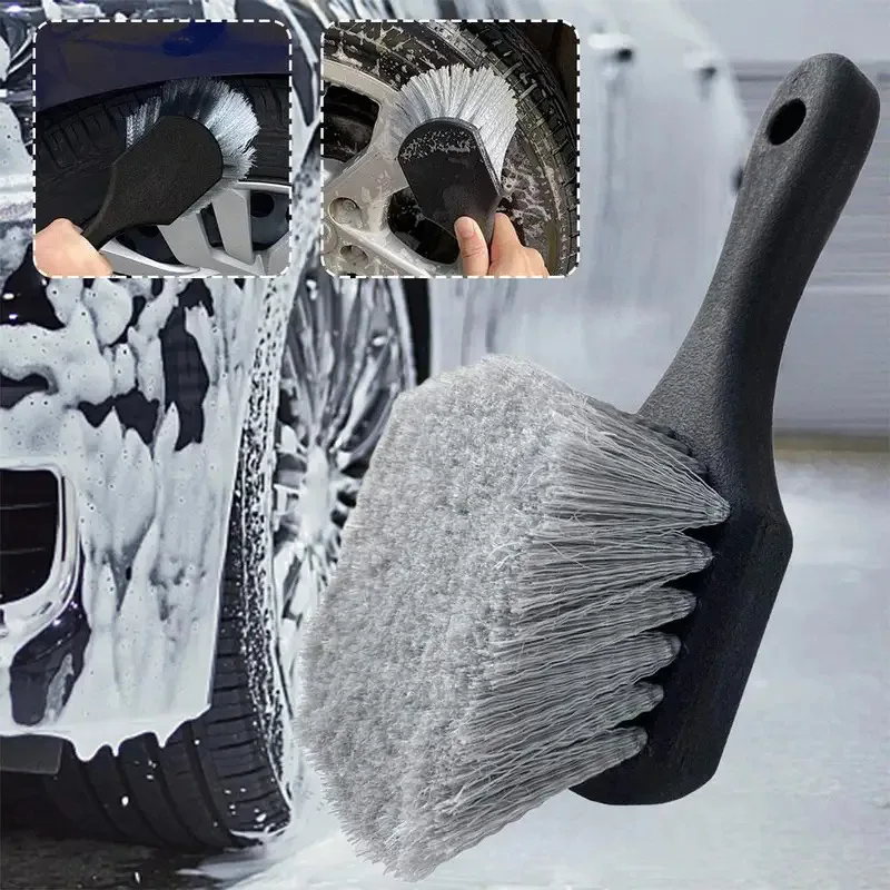 Wheel & Tire Brush for Car Rim, Short Handle Steel Wire Car Wash Brush, Cleans Tires & Releases Dirt and Road Grime T6I0