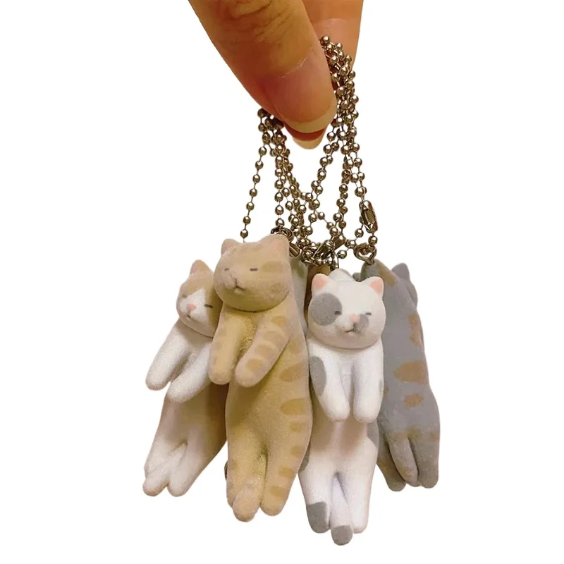QUALIA Flocked Hanging Cat Capsule Toy Japanese Calico Striped Orange and White Cat Blue Cat Bag Pendant Cute Gifts