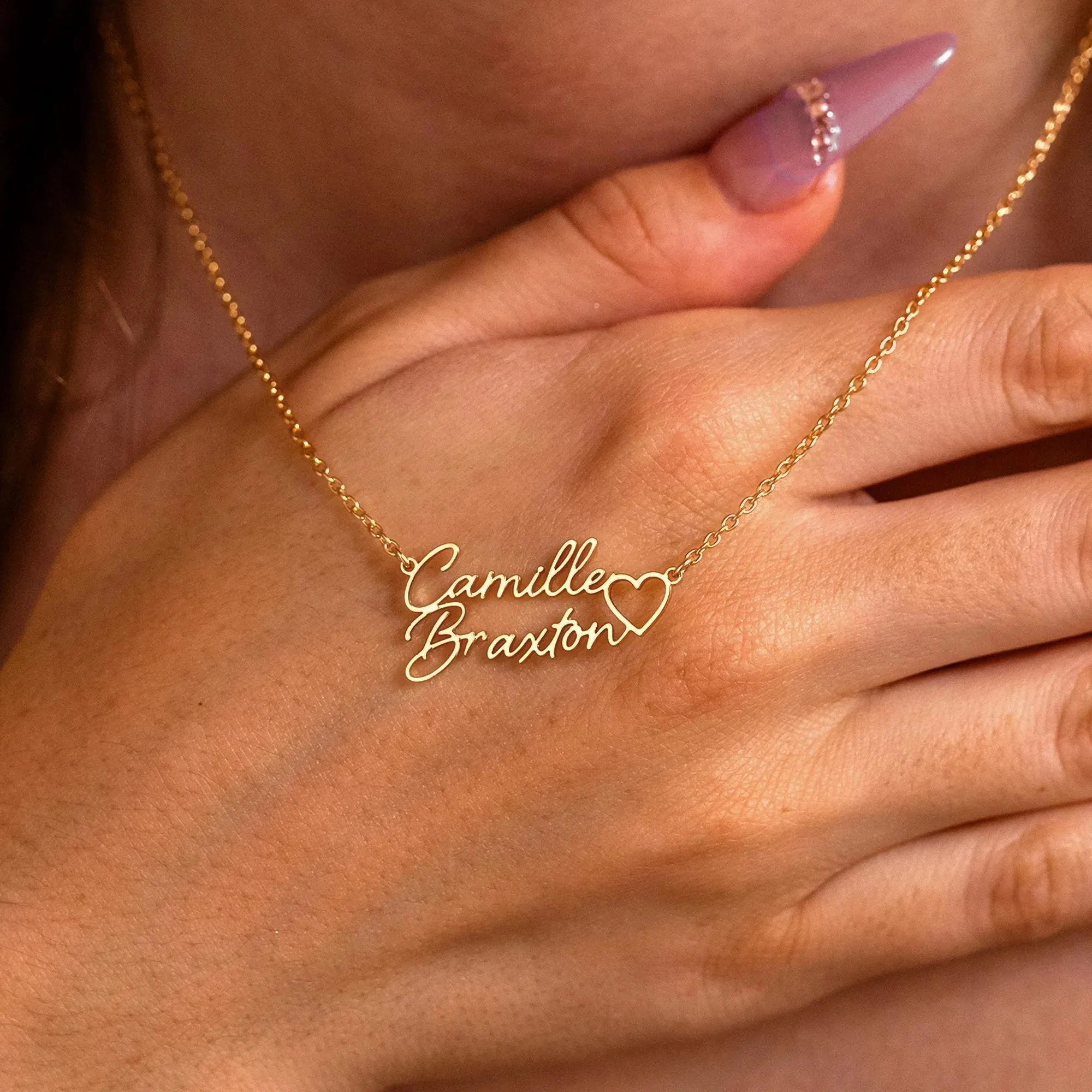 

Custom Hollow Heart Two Names Necklaces For Women Men Stainless Steel Customized Necklace Pendant Personalized Neck Jewelry Gift
