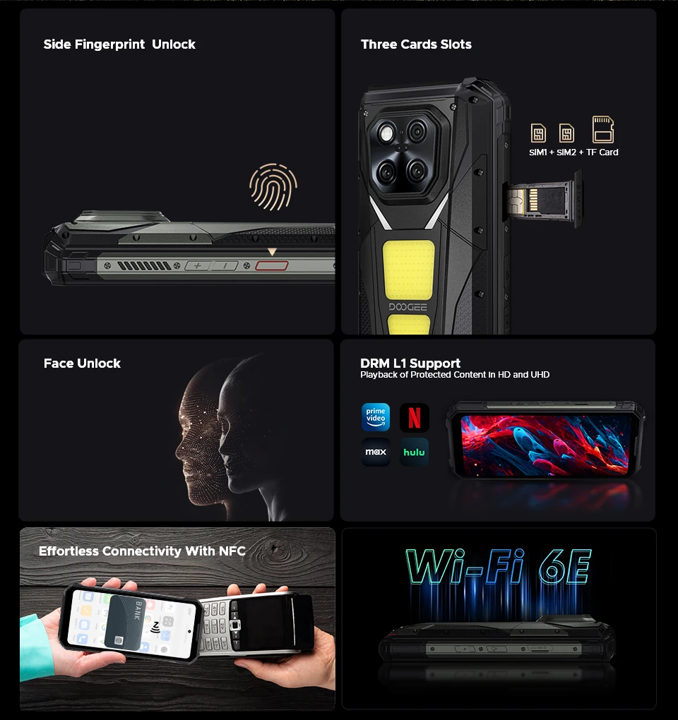 Global Version DOOGEE V Max Play 5G Projector Rugged Phone 6.78" 20500mAh Battery Dual Camping lights Dimensity 7300 NFC Phone