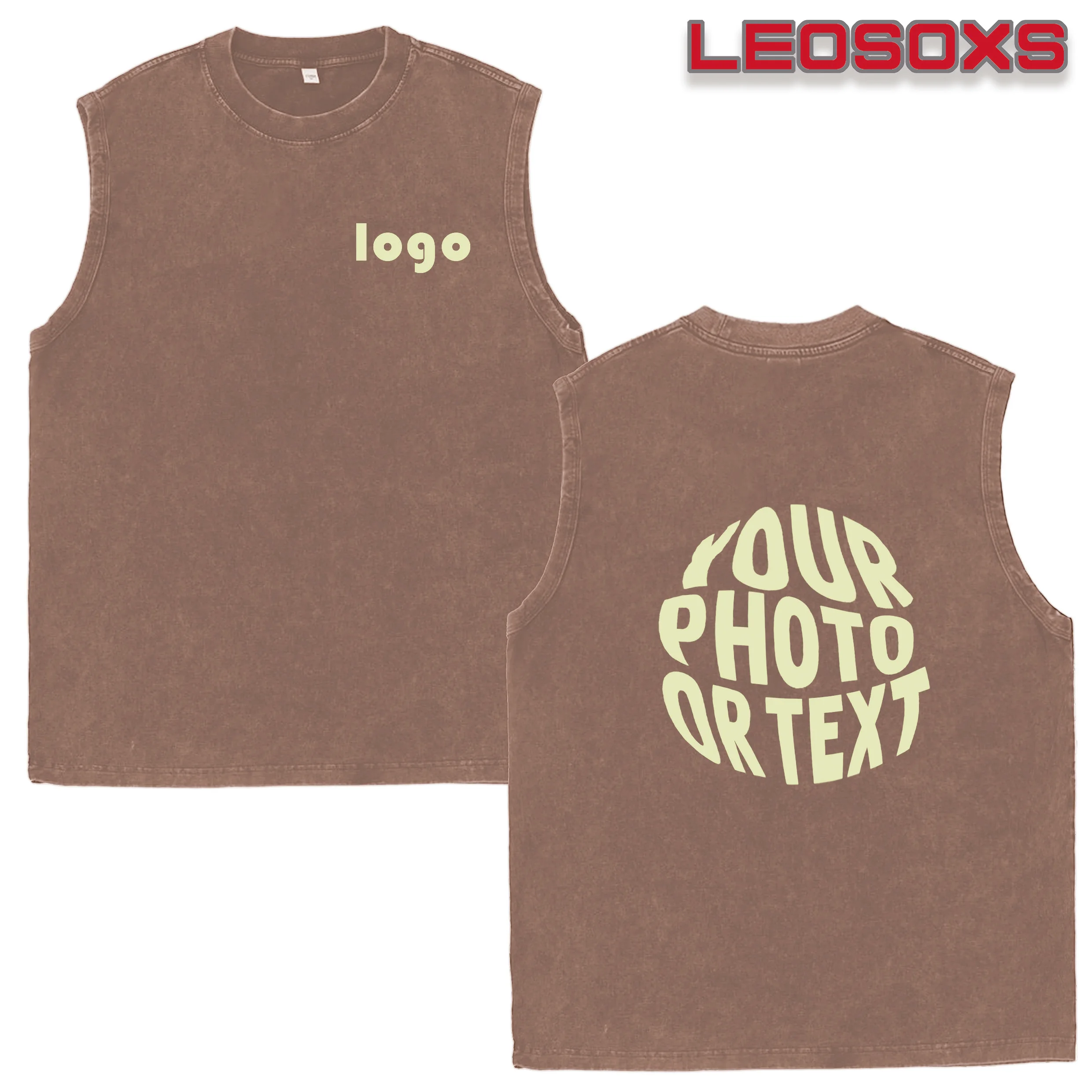 DIY CustomLogo Men's Washed Cotton Sports Vest, Gym Tank Top, Sleeveless FitnessT-Shirt, Running Beach Loose Short-Sleeve T-Sh gallery 3