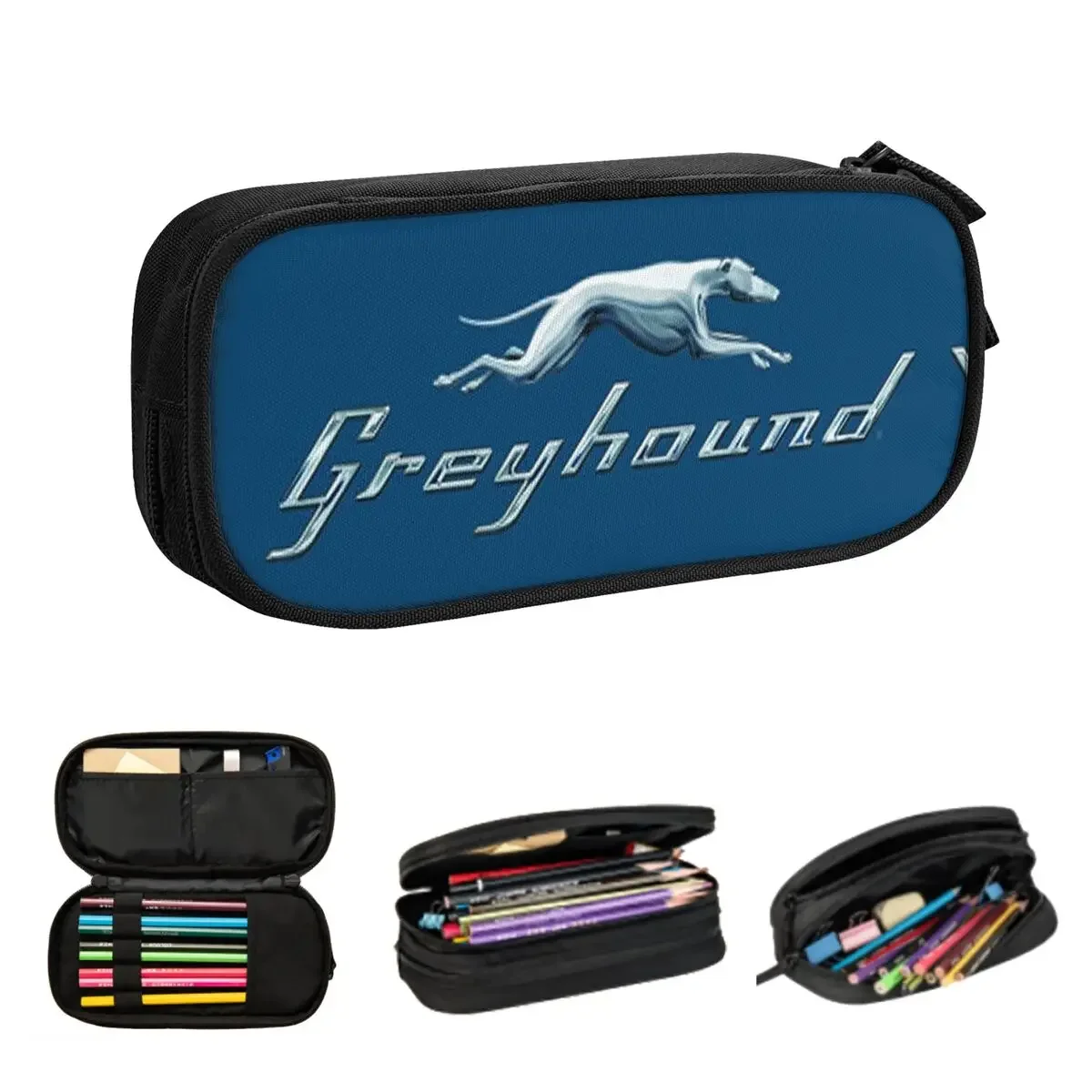 GREYHOUND BLUE BUS LOGO Pencil Cases Large Storage Pen Bags Pen Box Pencil Pouch For Boys Girls Students Stationery School