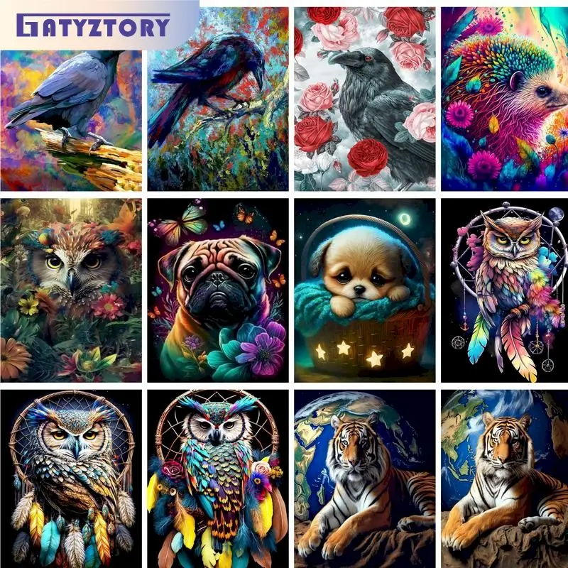 

GATYZTORY Painting By Numbers For Adults Colorful Owl Acrylic Paints Canvas Drawing Diy Animal Halloween Decoration Artwork