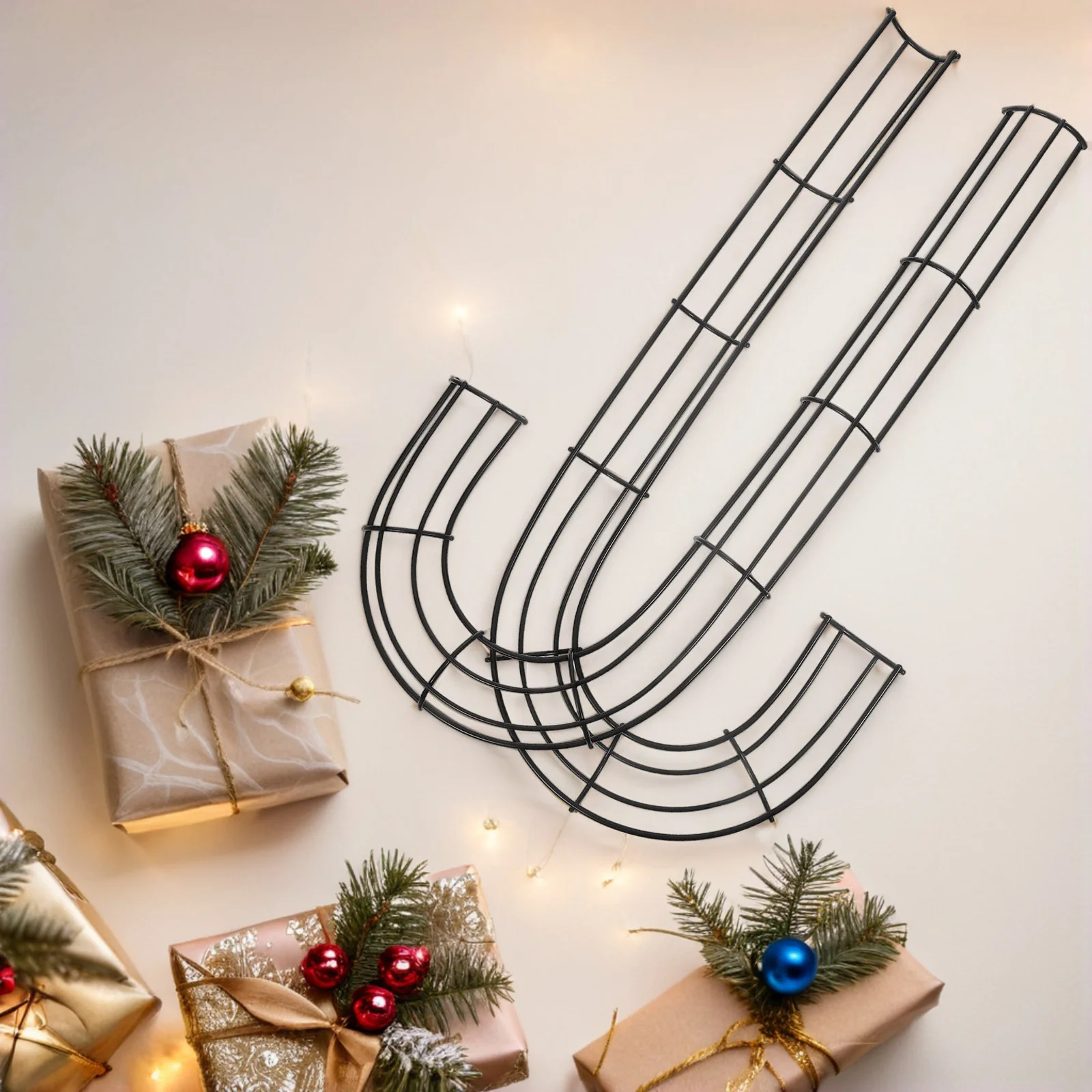 

2 PCS Metal Christmas J-shaped Wreath Wire Frame Iron Making Supplies Candy Cane Rings