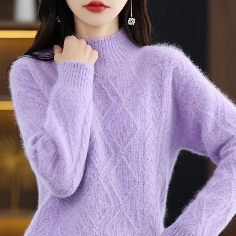 

Autumn Winter Thicken Sweaters Women Mink Wool Cashmere Neck Bottomed Tops Solid Color Casual Slim Long Sleeve Soft Pullover To