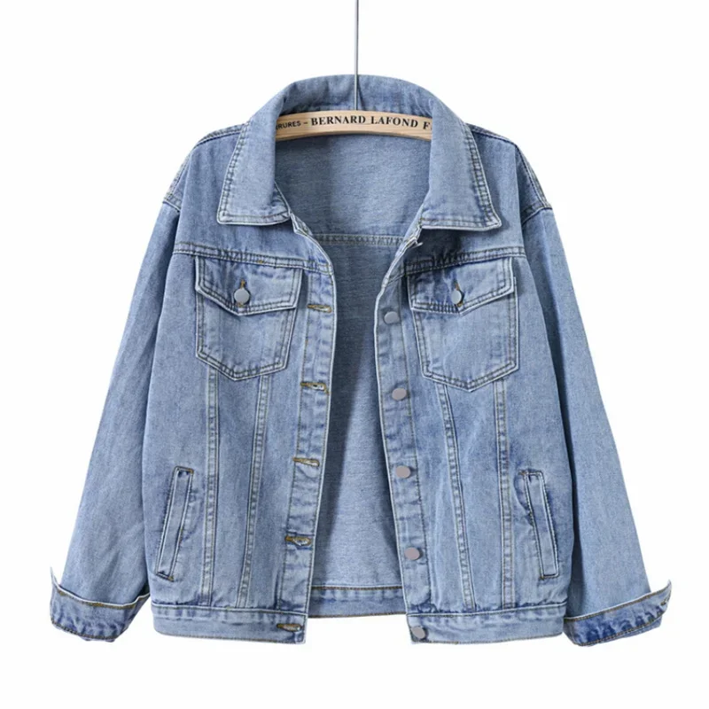 

Women Jackets 2023 New Spring Autumn Outwear Denim Coat Solid Turn Down Collar Cotton Jacket For Female