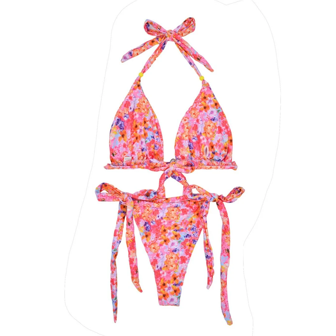 S - XL, mit Blumenmuster, trägerloses Bikini-Oberteil, Damen-Badeanzug, zweiteiliges Bikini-Set, Badebekleidung, Badeanzug, Modell V6212. – Detail 3
