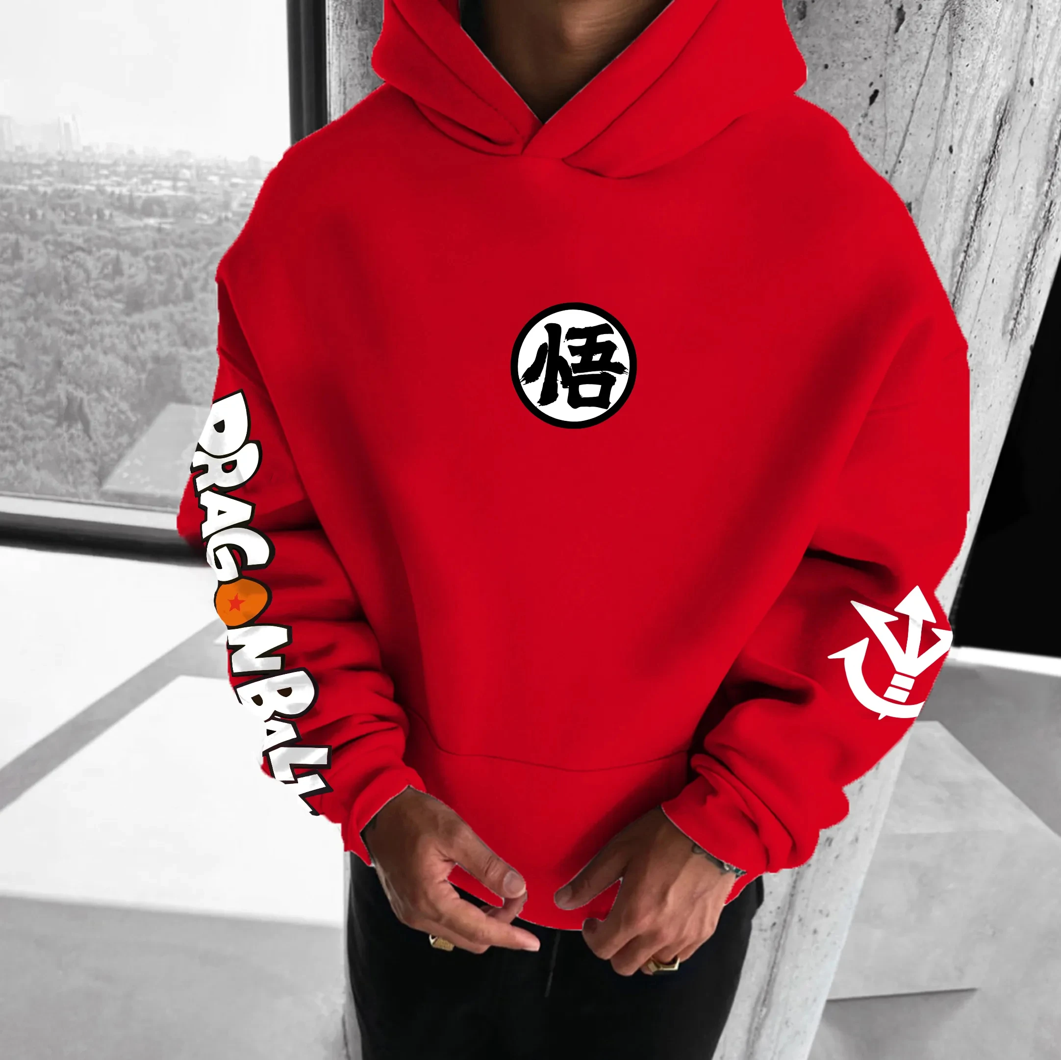 Felpa con cappuccio in pile stampato Dragon Ball Super Goku a maniche lunghe dal design ampio in stile americano