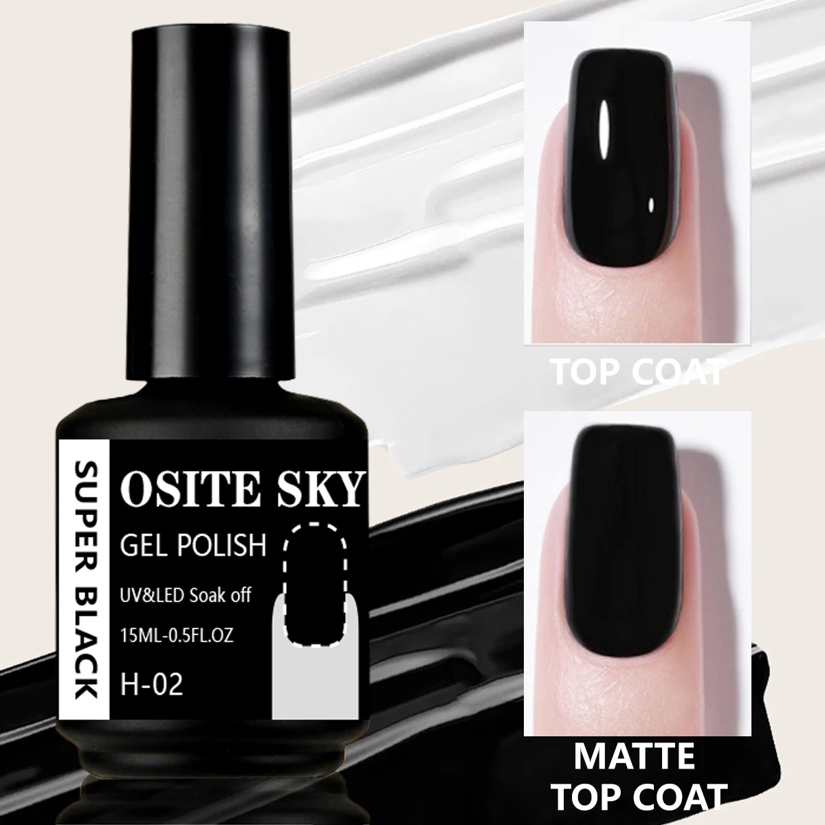 Esmalte de gel para manicure, Soak Off Gel, Semi-Permanente, Preto, Branco, UV, LED, Super, Verniz Não Amarelado, 15ml