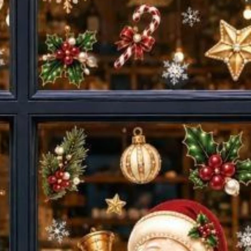 Christmas 2027 New Window Stickers Cute Santa Reindeer Snowman Snowflake Xmas Glass Stickers Winter Home Shop Window Decor Gift