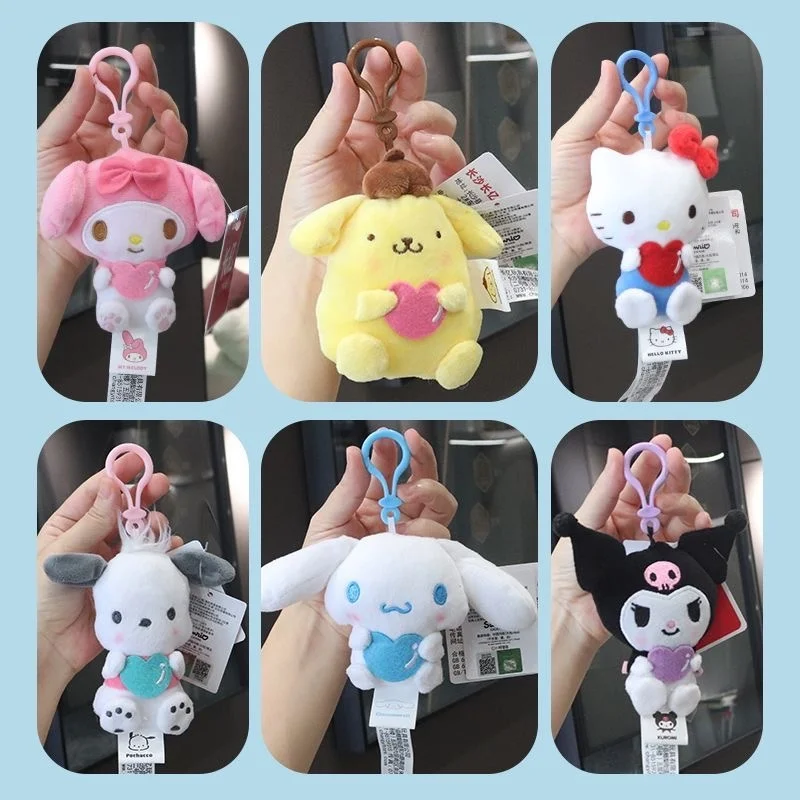 Anime Sanrio Doll Hello Kitty Piccolo peluche My Melody Plushies Kuromi Cinnamoroll Pompon Purin Peluche Ciondolo Regalo di compleanno per bambini