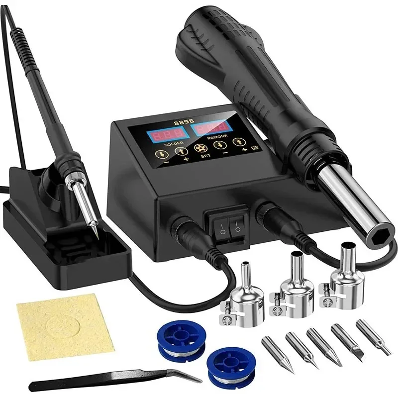 

8898 2 in 1 Soldering Station Digital Display Hot Air Gun Welding Rework For Cell-Phone BGA SMD PCB IC Repair Solder Iron Tools
