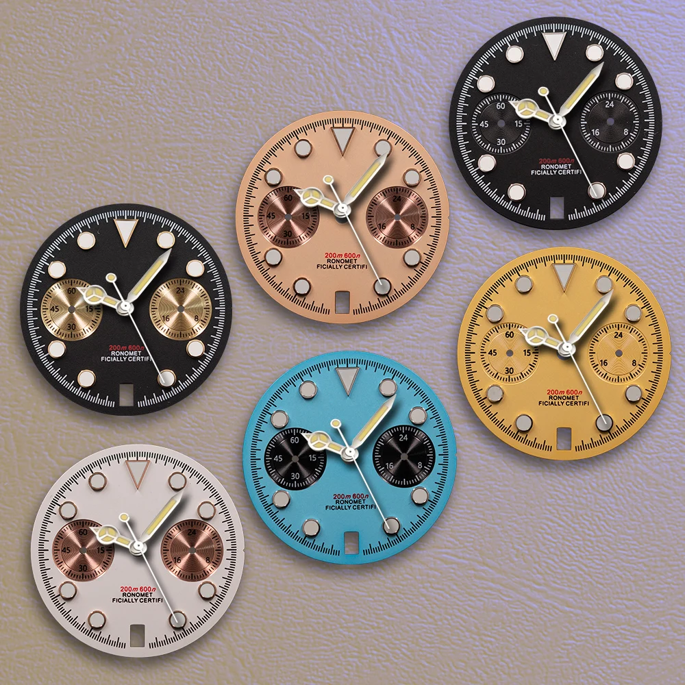 Esfera de reloj de alta calidad con logotipo S de 29,5 mm, Panda VK63, calendario a las 6 en punto, compatible con movimiento VK64, accesorios de modificación de reloj con luminiscencia verde.