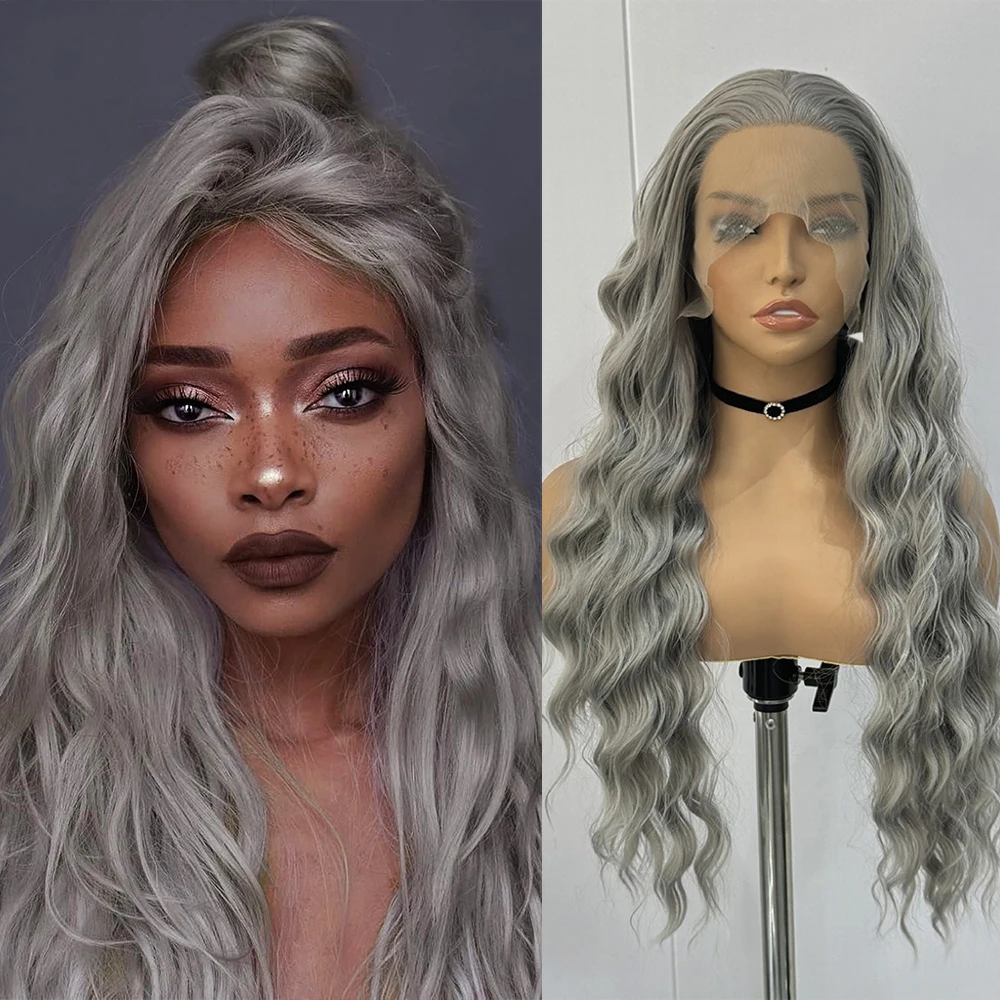 

Grey Wig Long Loose Curly Synthetic Lace Front Wigs For Women Heat Resistant Hair Natural Hairline Daily Use Light Grey Cosplay