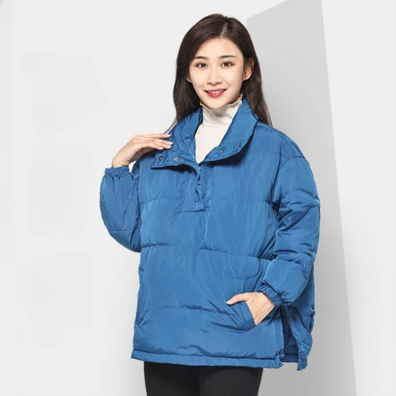 Winter New Puffer Coats Jacket for Women Stand-up Collar Thick Warm Outerwears Simple Casual Large Pockets Short Down Jackets