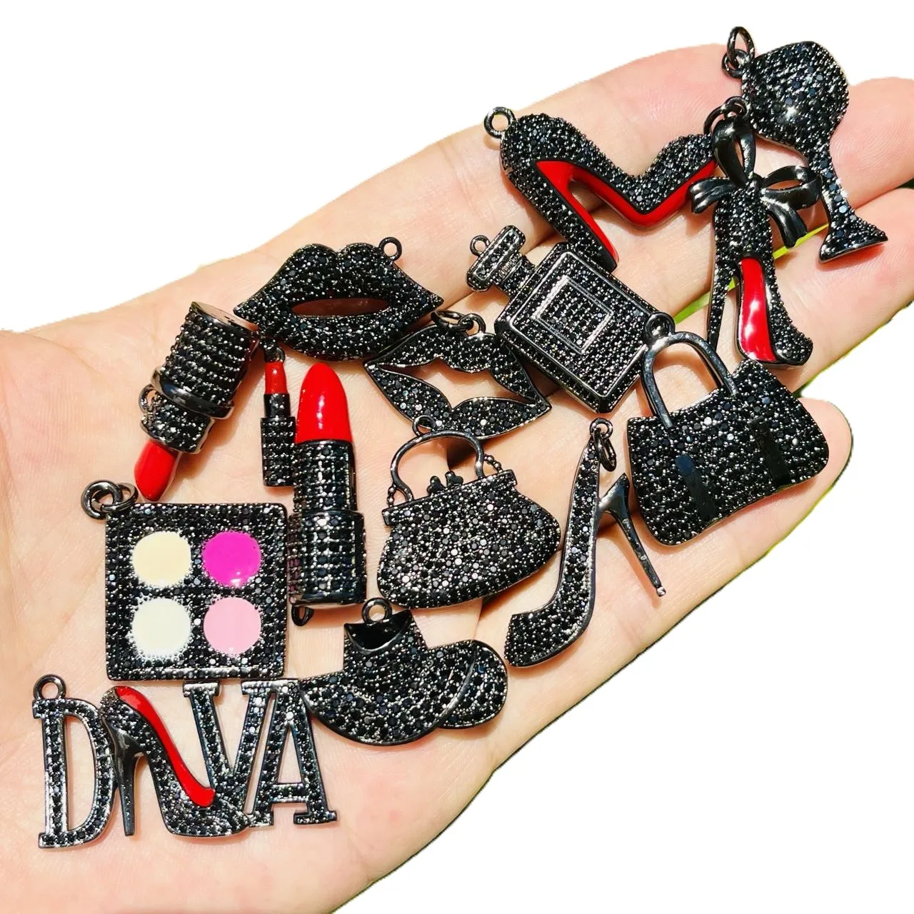 14Pcs/Lot Zirconia Pave Black Fashion Charms for Custom Design Bracelet Jewelry Making view 5